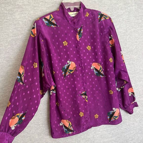 Diane Von Furstenberg Vintage Top Size Medium Purple Parisian Chic Woman Print - Picture 2 of 11